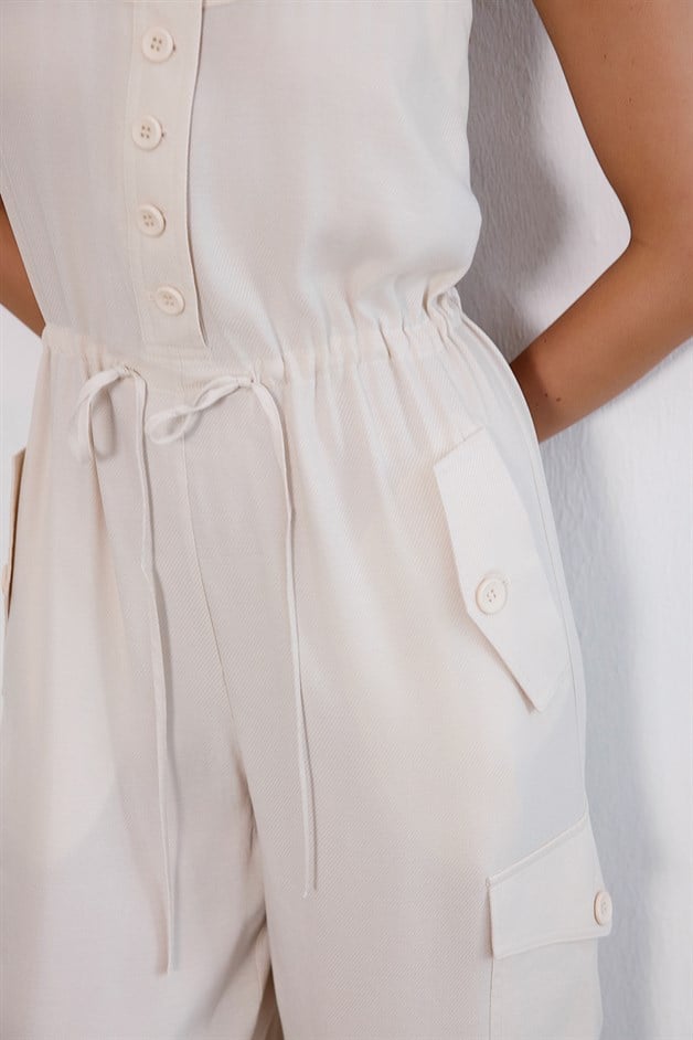 Thick Strap Wide Leg Beige Jumpsuit