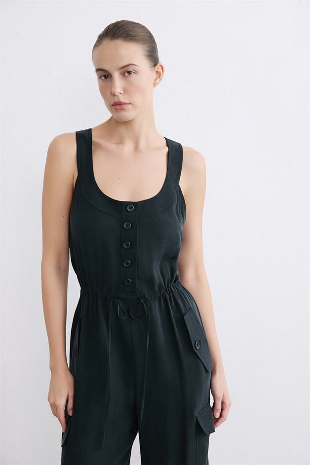 Thick Strap Wide Leg Black Jumpsuit