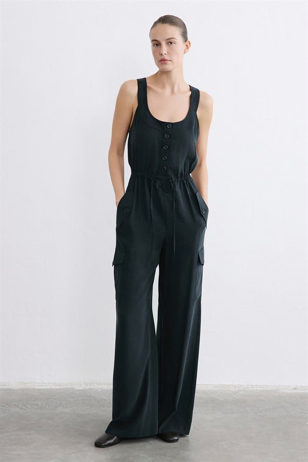 Thick Strap Wide Leg Black Jumpsuit