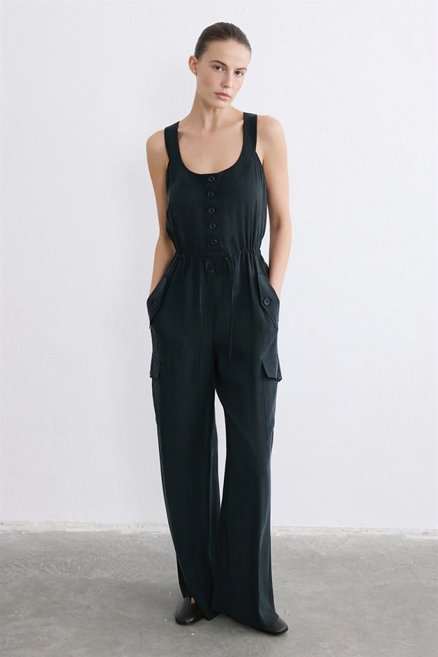Thick Strap Wide Leg Black Jumpsuit