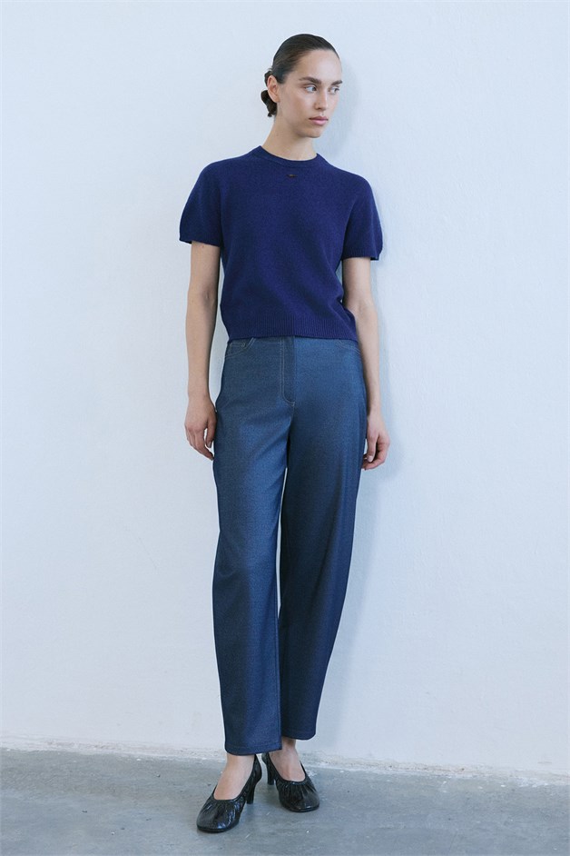 Yüksek Bel Balon Form Denim Lacivert Pantolon