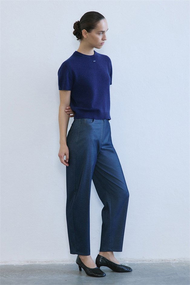 Yüksek Bel Balon Form Denim Lacivert Pantolon