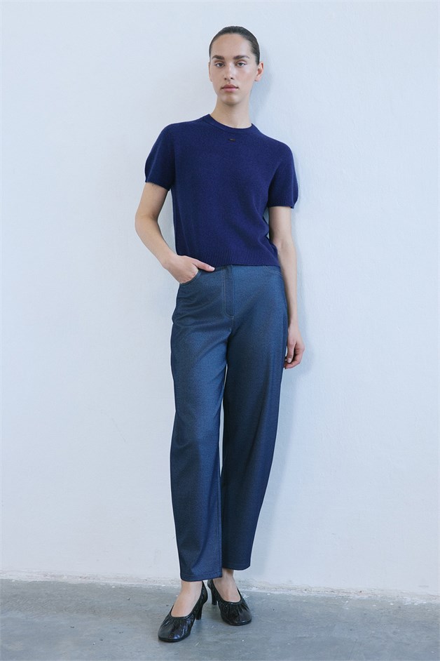 Yüksek Bel Balon Form Denim Lacivert Pantolon