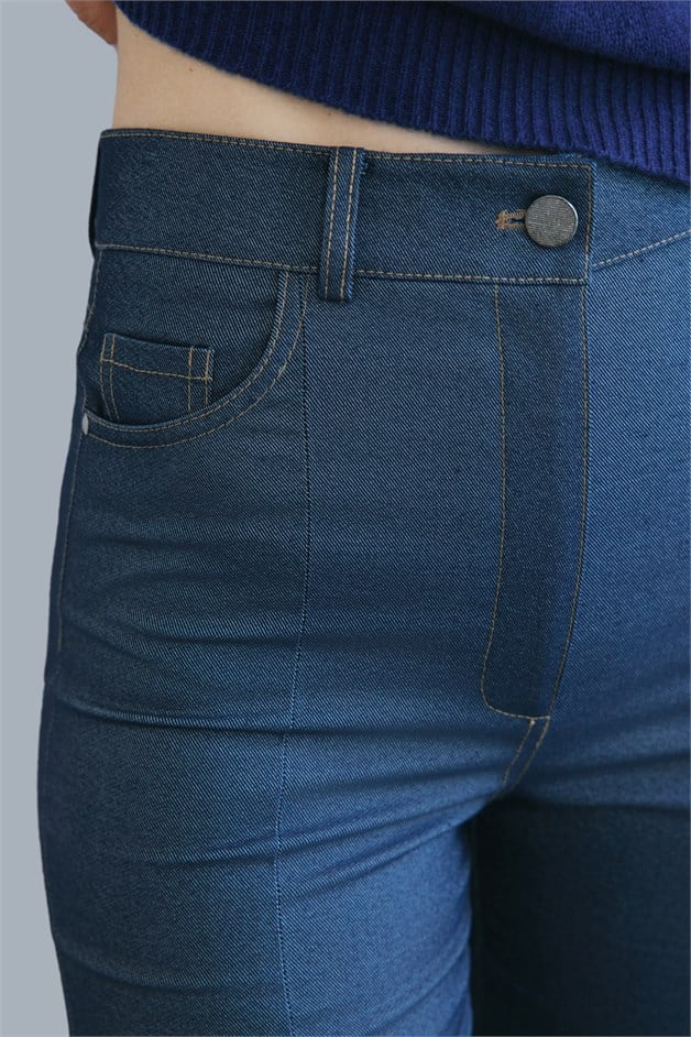 Yüksek Bel İspanyol Paça Denim Lacivert Pantolon