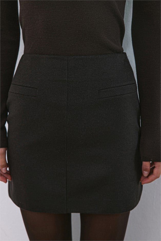 High Waist Lined A-Line Mini Brown Skirt