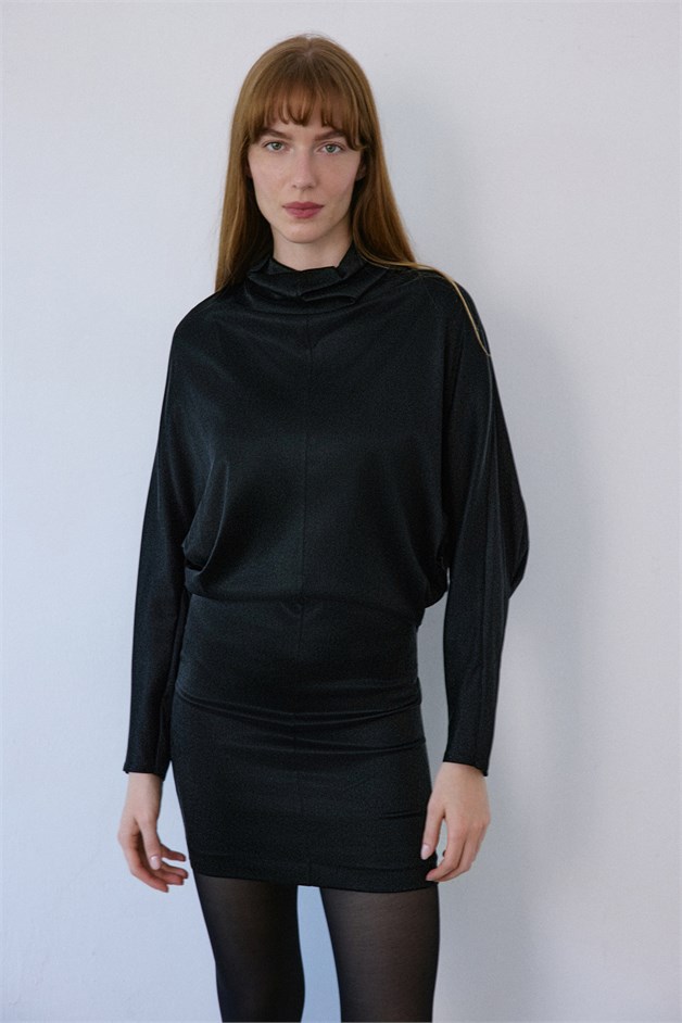 Backless Satin Mini Black Dress
