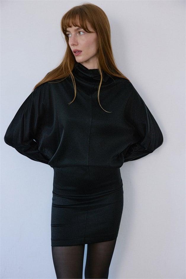 Backless Satin Mini Black Dress