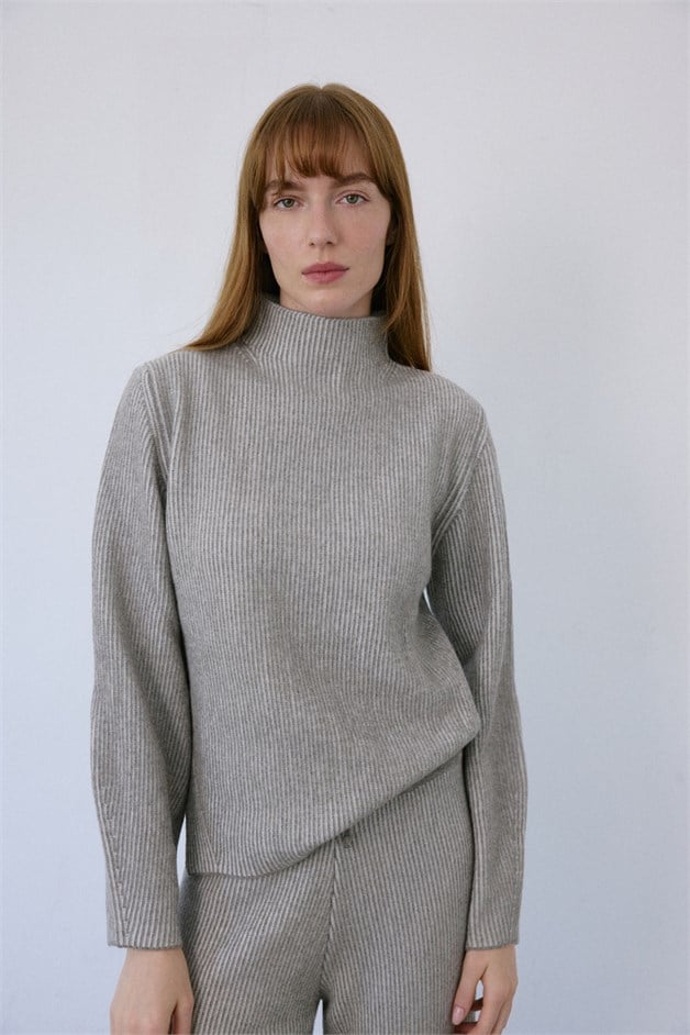 Off Shoulder Ribbed Knit Mink Sweater