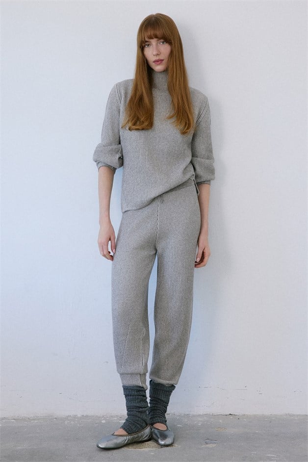 Off Shoulder Ribbed Knit Mink Sweater