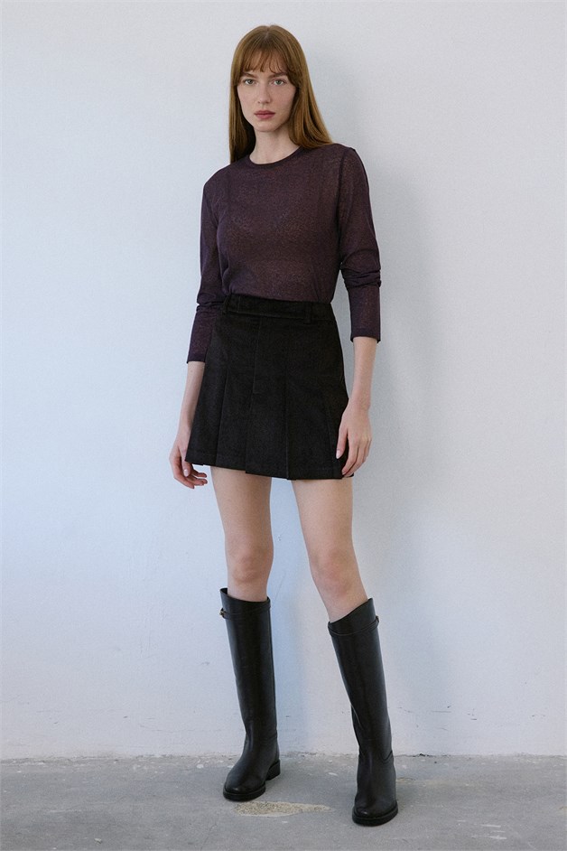 Crew Neck Sheer Knit Brown Sweater
