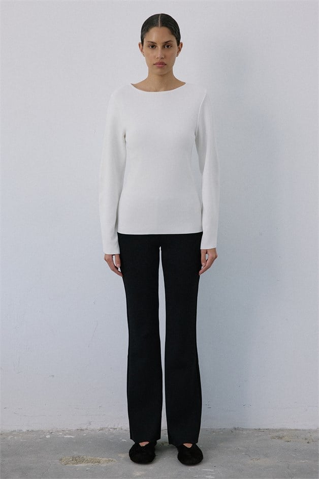 Boat Neck Barrel Fit Knit Ecru Sweater