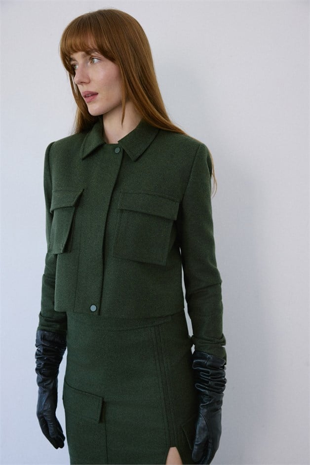Lined Short Cut Khaki Blazer