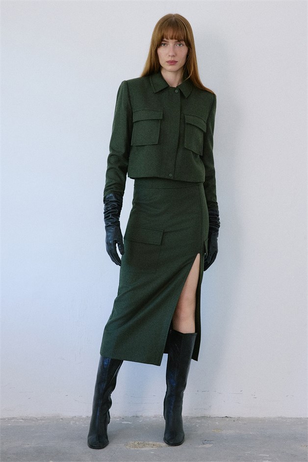 Lined Short Cut Khaki Blazer