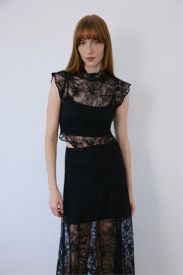Backless Lace Black Blouse