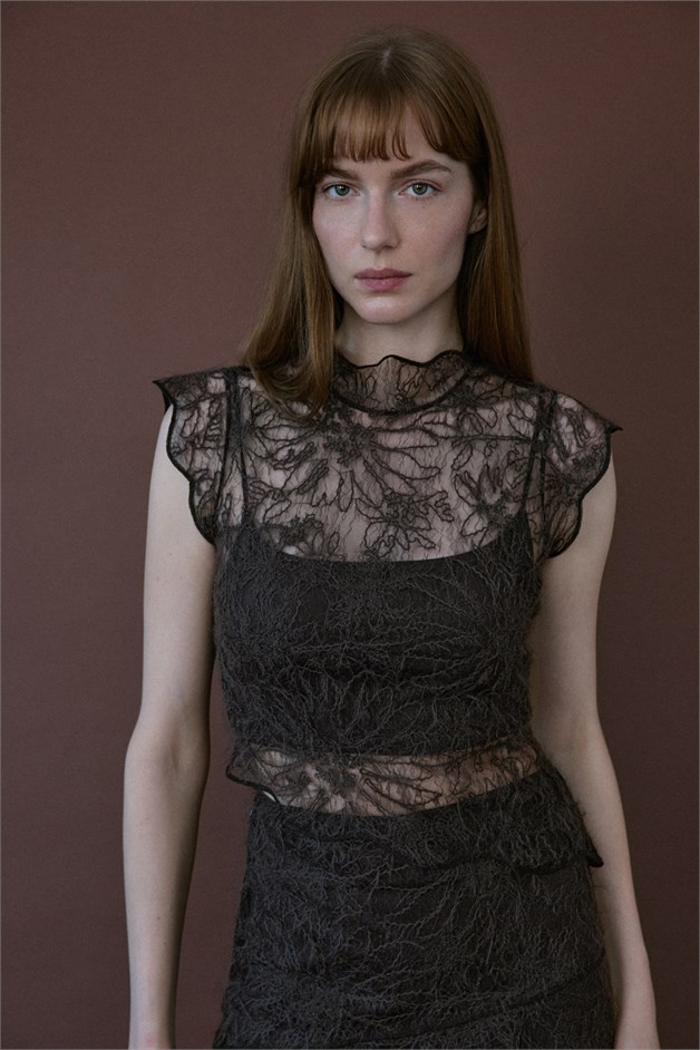 Backless Lace Brown Blouse