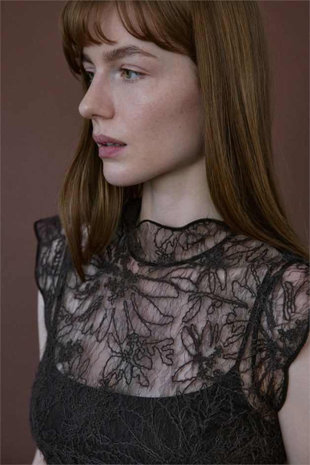 Backless Lace Brown Blouse