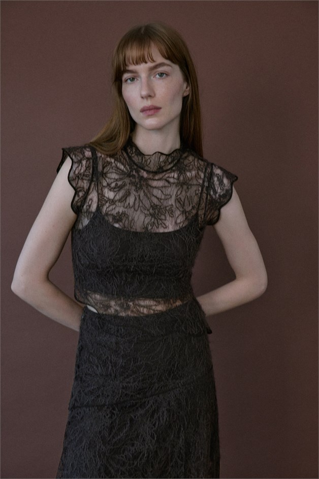 Backless Lace Brown Blouse