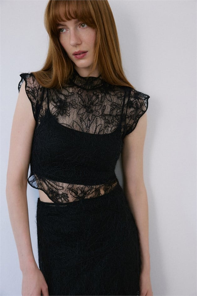 Backless Lace Black Blouse