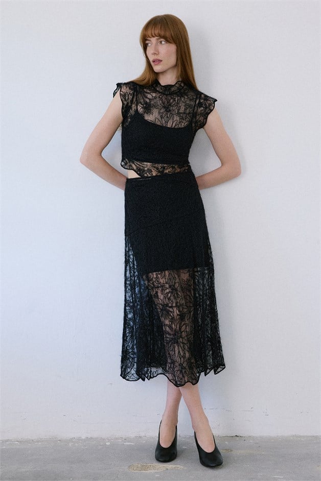 Backless Lace Black Blouse