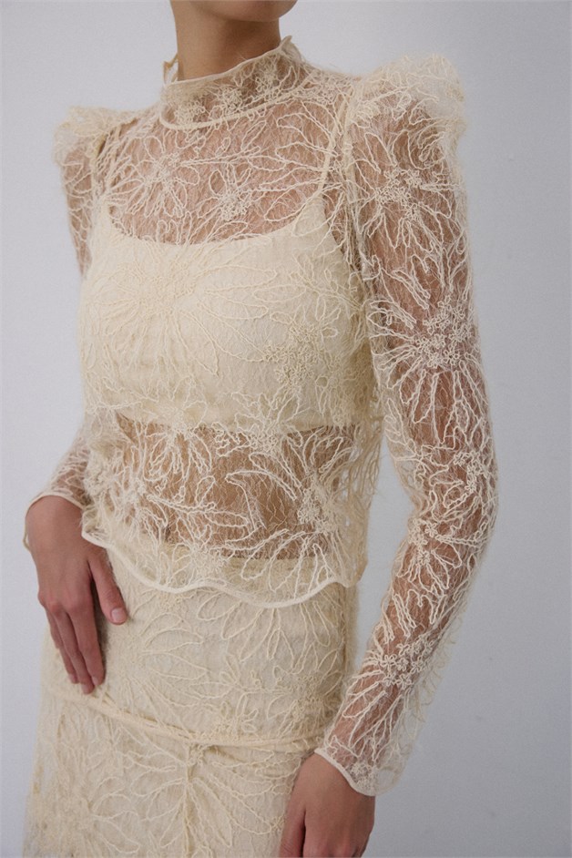 Lace Sheer Ecru Blouse