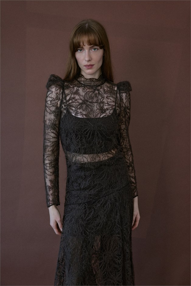 Lace Sheer Brown Blouse
