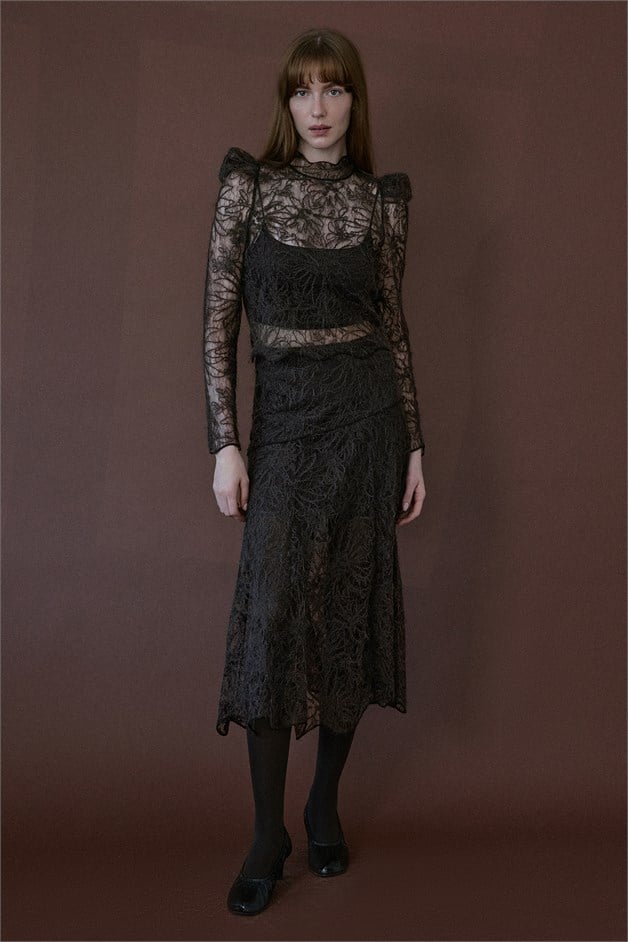 Lace Sheer Brown Blouse