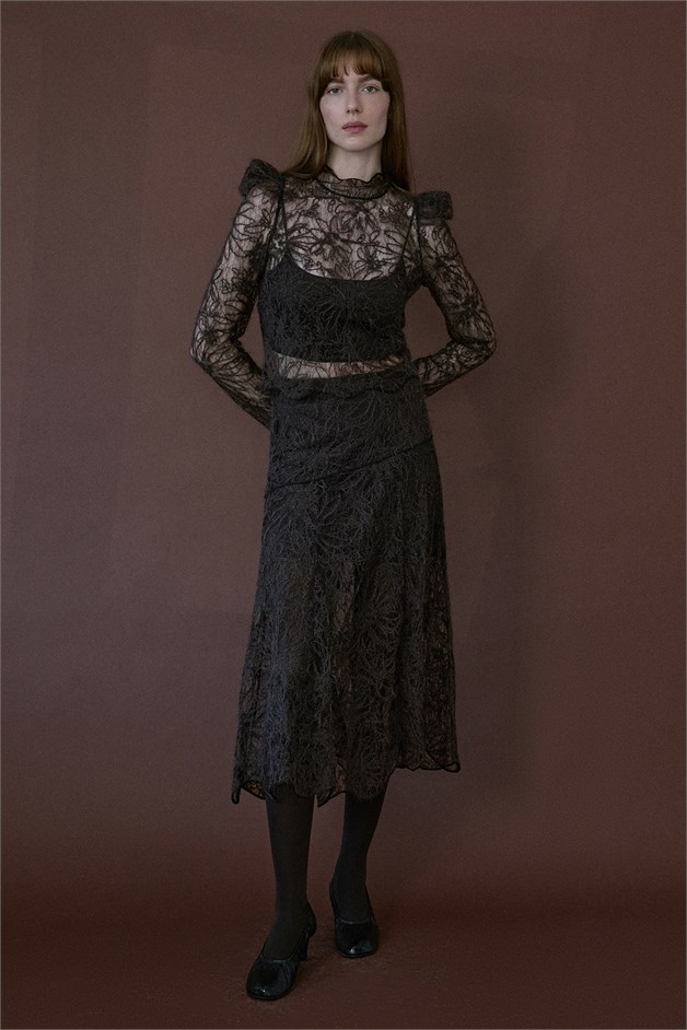 Lace Sheer Brown Blouse