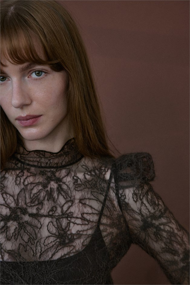 Lace Sheer Brown Blouse