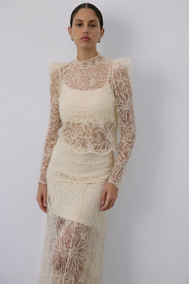 Lace Sheer Ecru Blouse