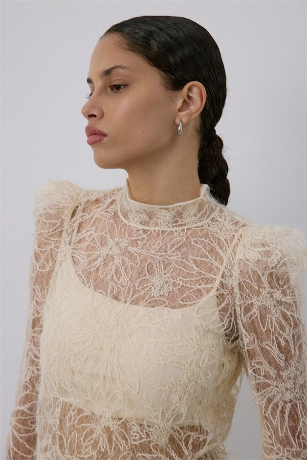 Lace Sheer Ecru Blouse