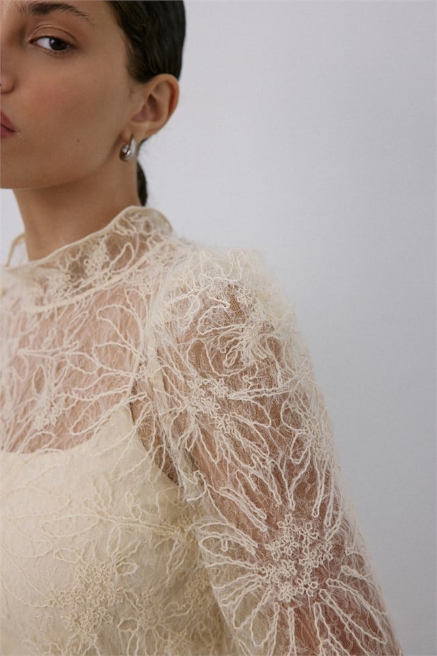 Lace Sheer Ecru Blouse
