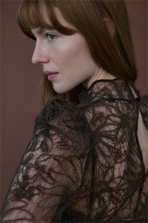 Lace Sheer Brown Blouse