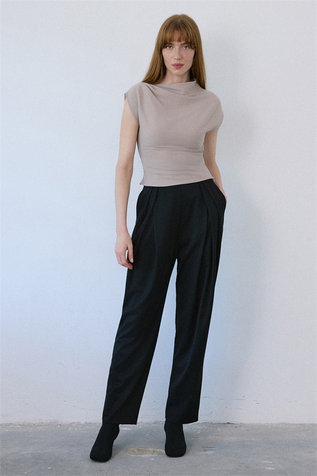 Boat Neck Short Sleeve Mink Blouse