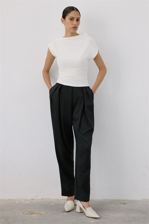 Boat Neck Short Sleeve Ecru Blouse