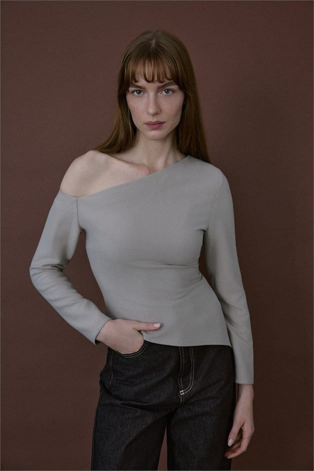 Boat Neck Long Sleeve Mink Blouse