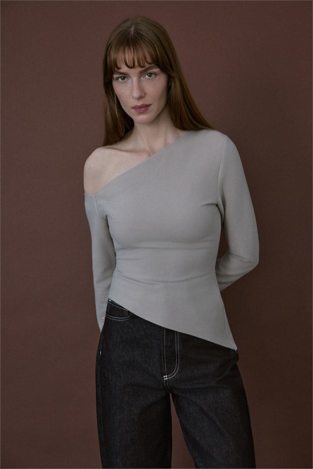 Boat Neck Long Sleeve Mink Blouse