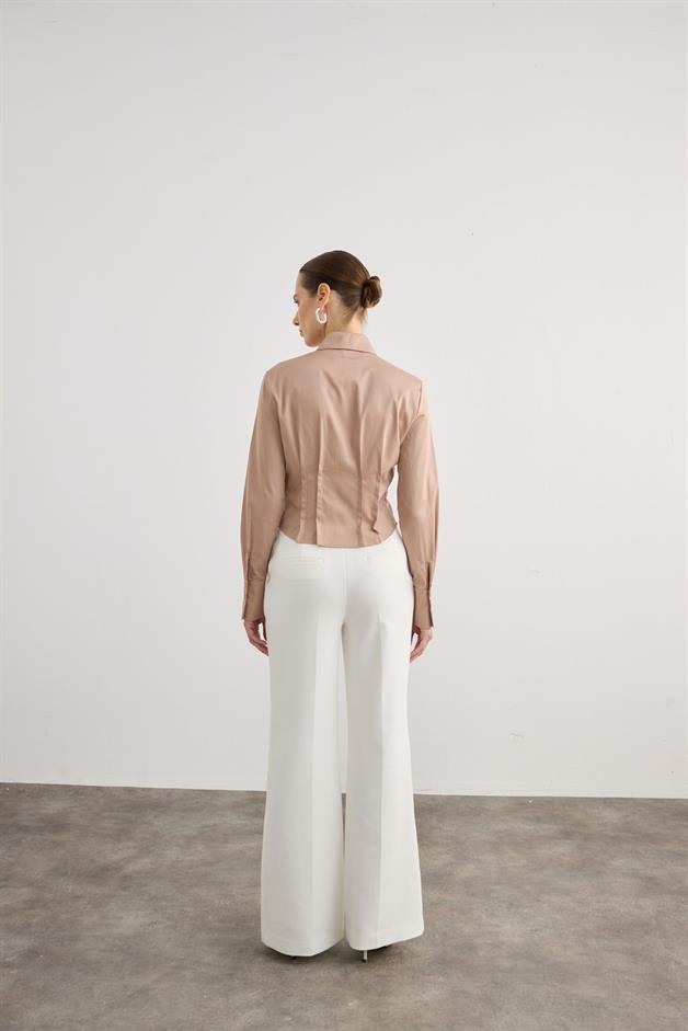 Pleated Detail Mink Shirt