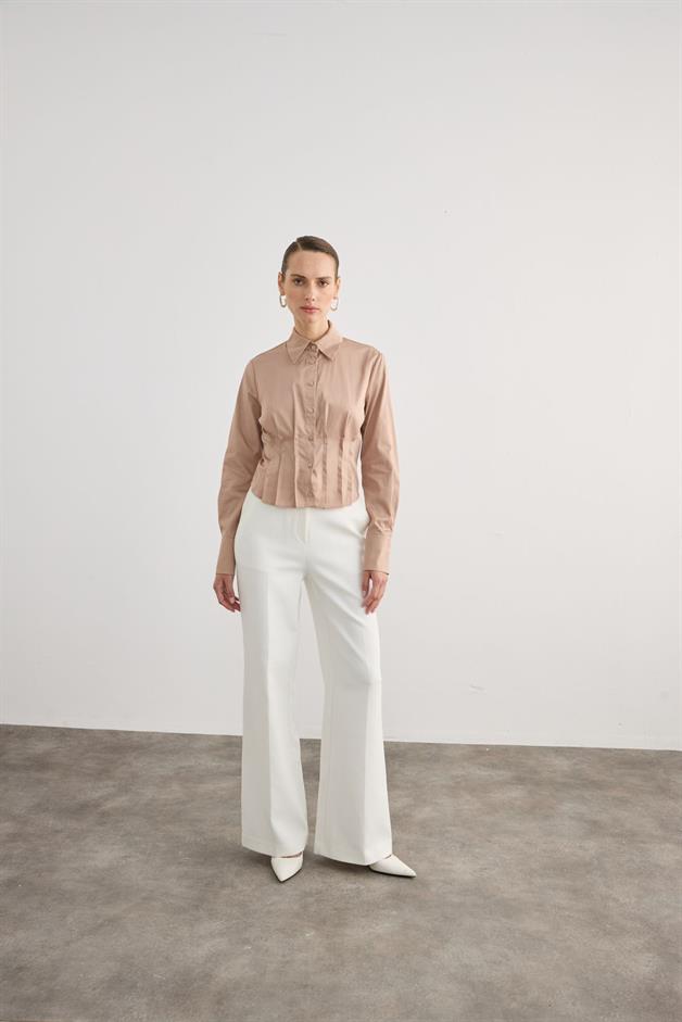 Pleated Detail Mink Shirt