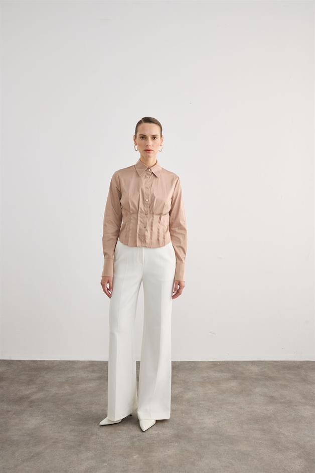 Pleated Detail Mink Shirt