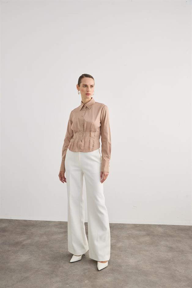 Pleated Detail Mink Shirt