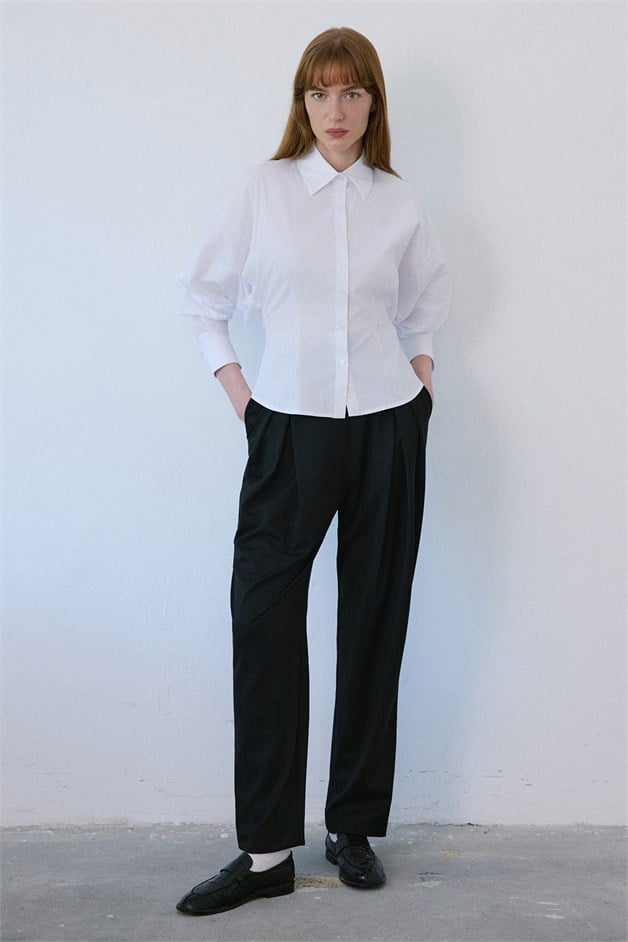Dropped Shoulder Batwing Sleeve White Shirt