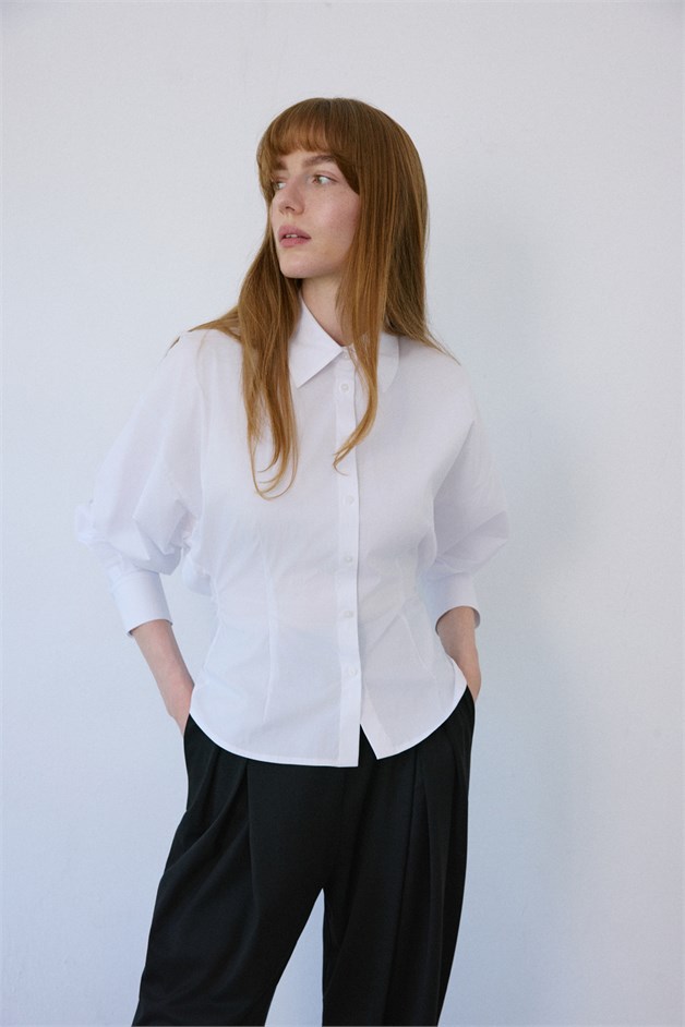 Dropped Shoulder Batwing Sleeve White Shirt
