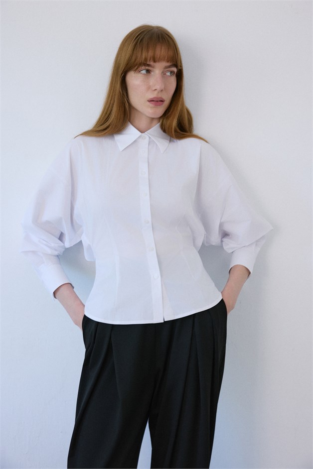Dropped Shoulder Batwing Sleeve White Shirt