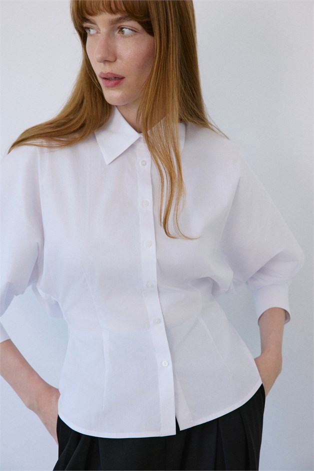 Dropped Shoulder Batwing Sleeve White Shirt