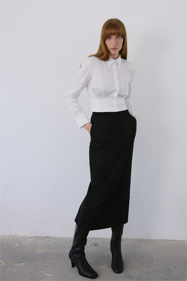 Epaulette Long Sleeve Crop White Shirt