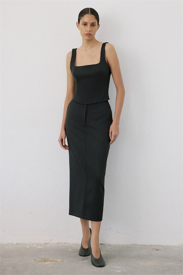 Square Neck Cupped Anthracite Bustier