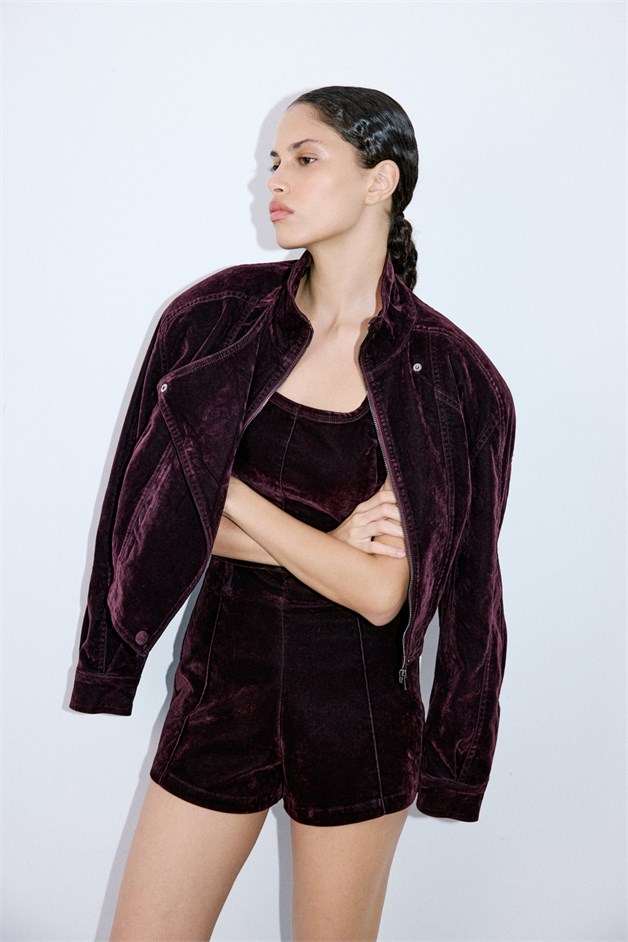 High Waist Velvet Burgundy Shorts