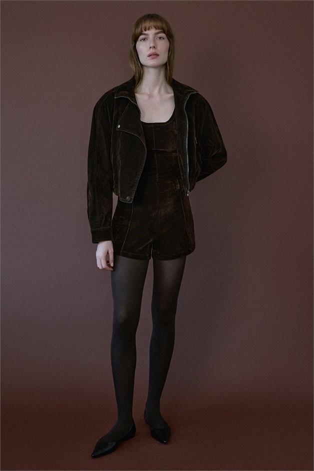 High Waist Velvet Brown Shorts