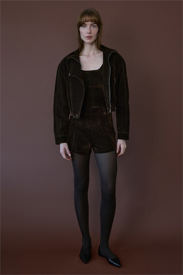 High Waist Velvet Brown Shorts