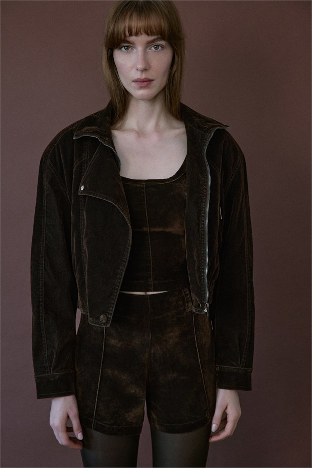 High Waist Velvet Brown Shorts